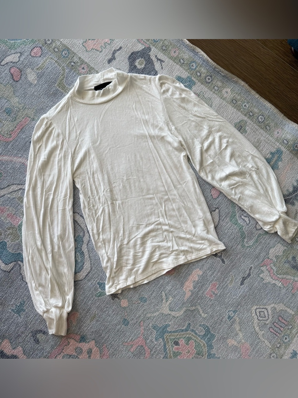 White Mock Neck Balloon Sleeve Top